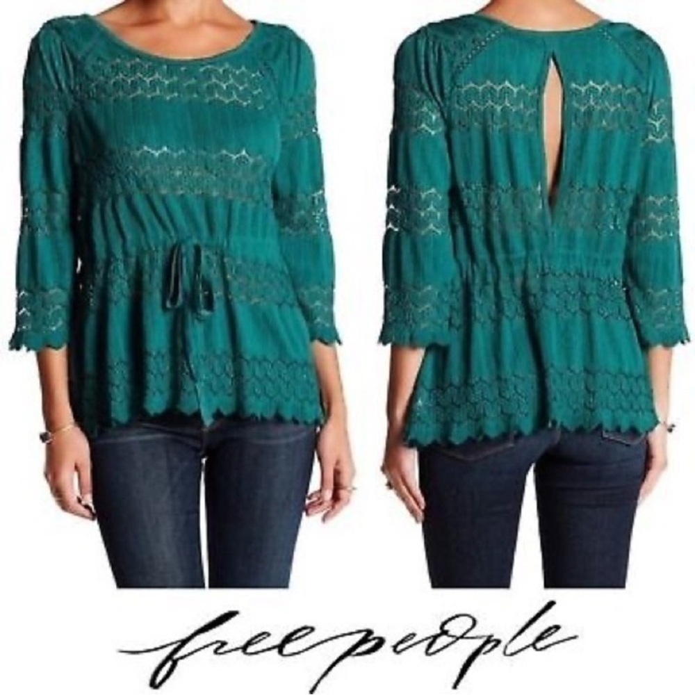 Free People Fire Island Knit Blouse Green Size S